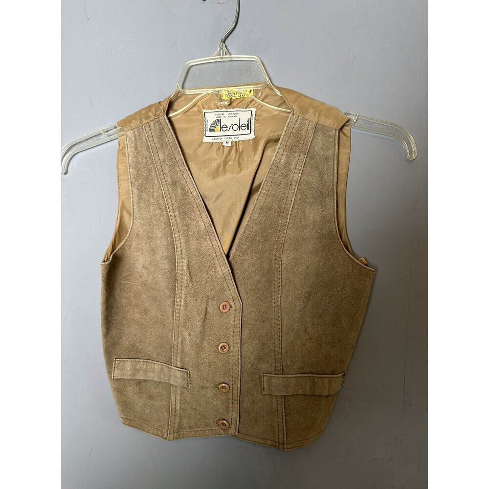 VTG 70s lesoleil GENUINE Leather Vest Suede Beige Hippie Boho Women's M
